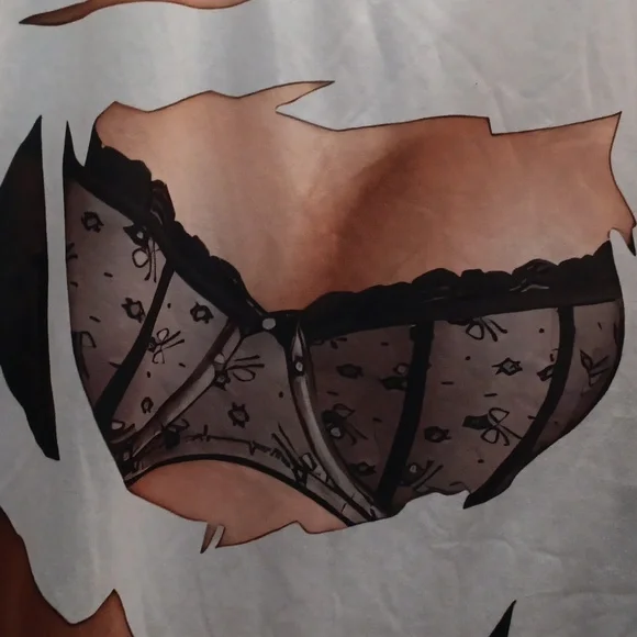 Fashion Nova White Graphic Tee with Lace Bra Illusion - Picture 2 of 4